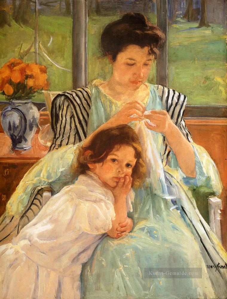 Junger Mutter beim Nähen Mutter Kinder Mary Cassatt Ölgemälde
